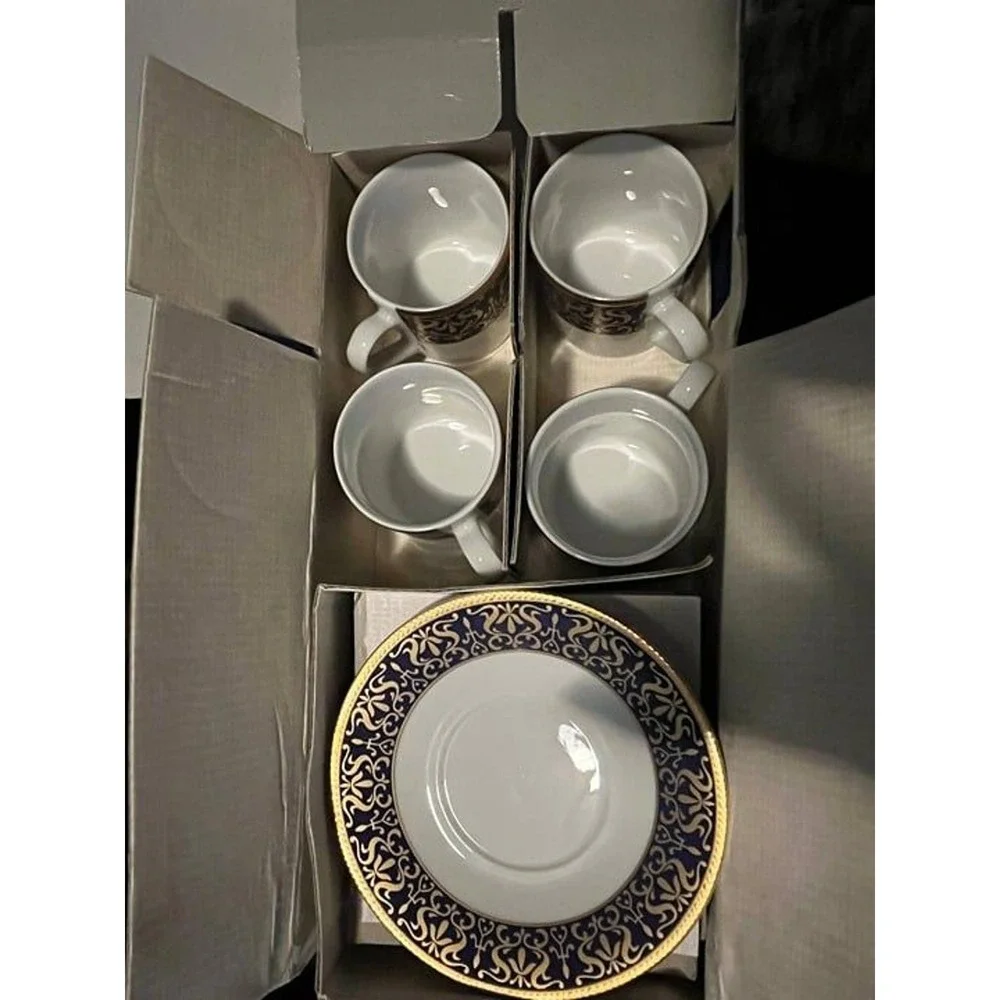 Bohemia White Blue Cesky Porcelain Dubi‎ Demi Tass Tea Coffee Cup Sets